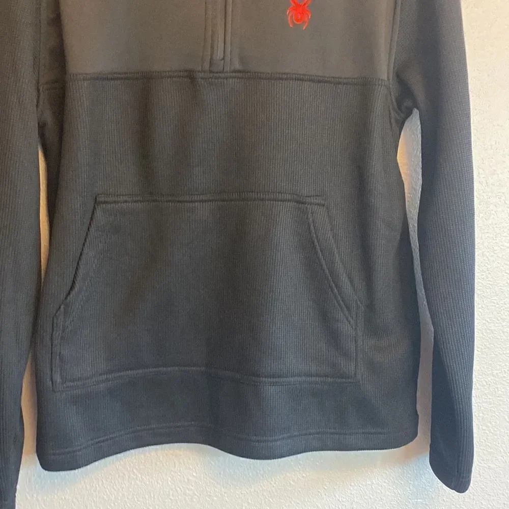 NWT- SPYDER- black mens 1/4 zip pullover hoodie- Size medium